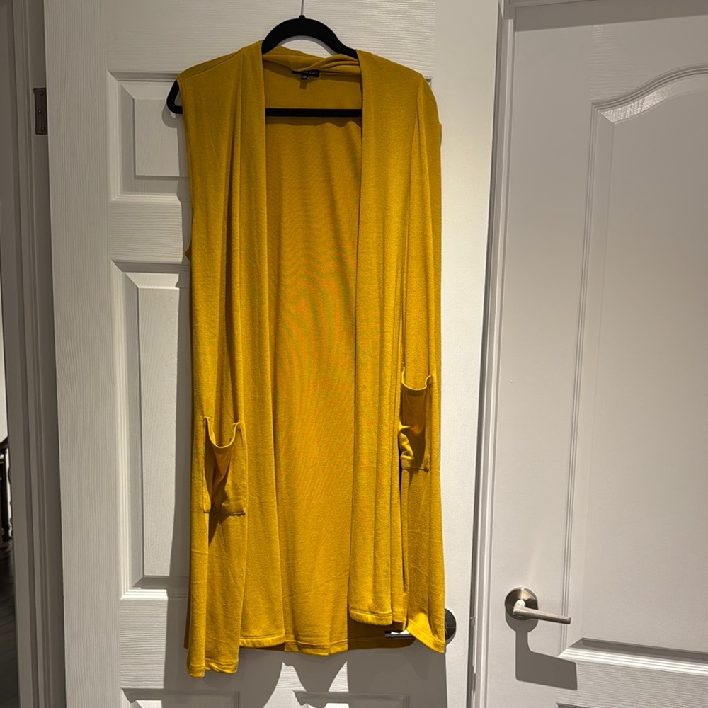 OLIVIA BLU Sleeveless Vibrant Yellow Open Front Cardigan